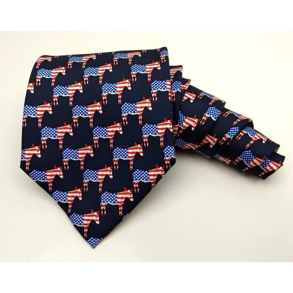 MUSEUM ARTIFACTS‎ All Silk Men's Handmade Neck Tie Democrat Donkey American Flag